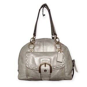 Coach Courtney Soho Buckle Metallic Full Grain Leather Dome Satchel EUC